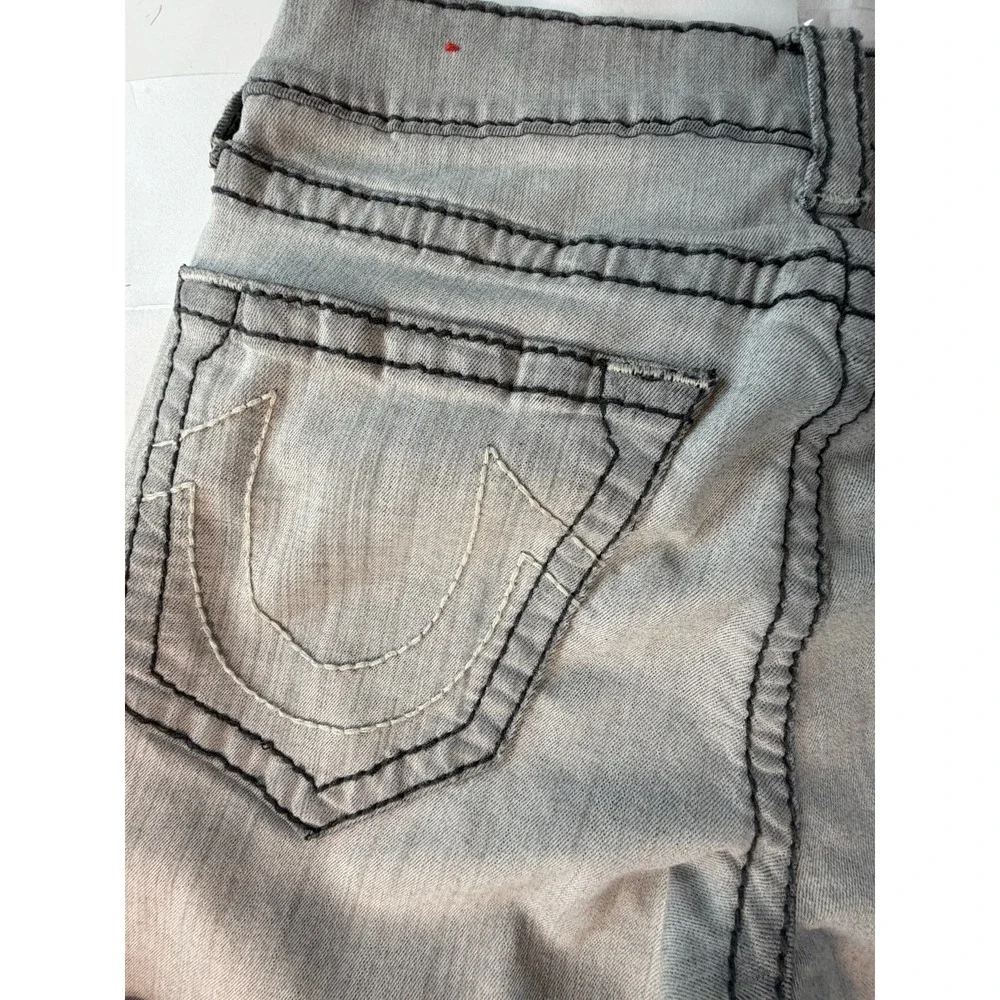True Religion Ricky Straight Jeans M 30/31 Gray Contrast Stitch U2K Distressed